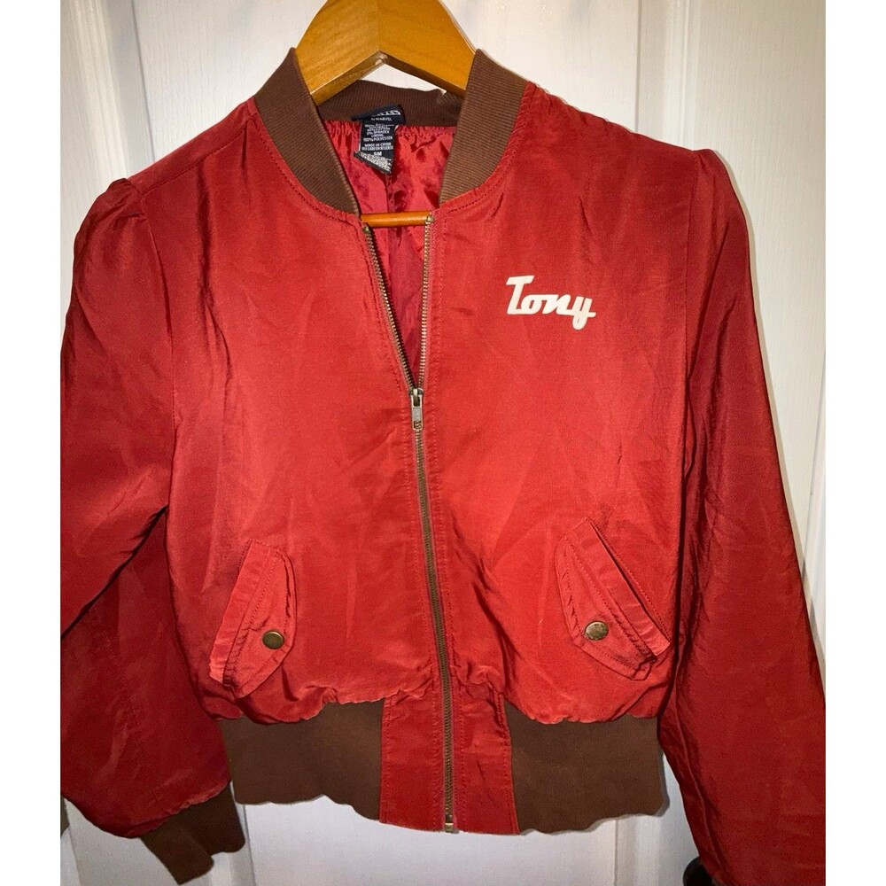 Marvel by Her Universe Tony Stark Industries Red Bomber Jacket Size Small Poly